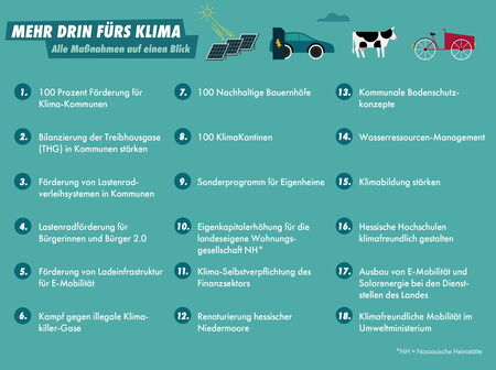 Infografik mit 18 Punkten und Text auf grünem Hintergrund